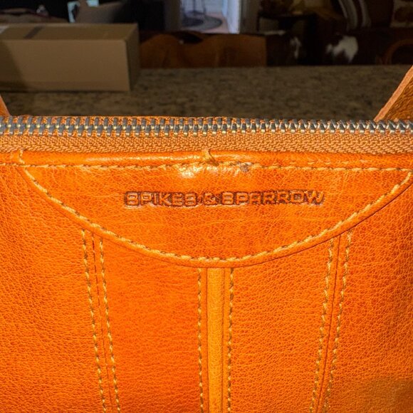 Spike & Sparrow Vintage Camel Leather Handbag Satchel Shoulder Bag Zip Closure - Picture 6 of 13